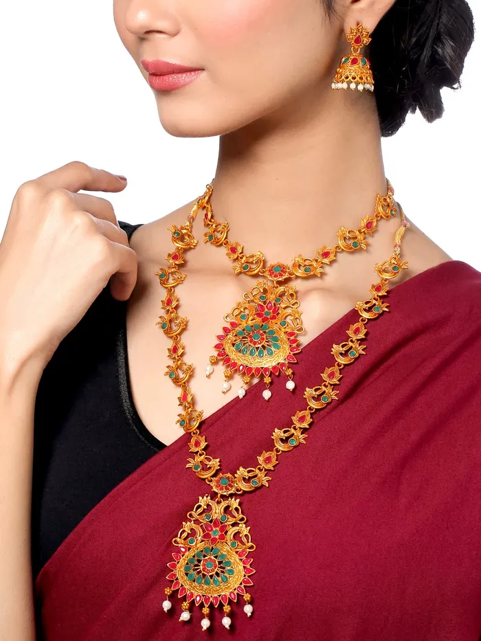 Yellow Chimes traditional Jewellery Set for Women GoldPlated Temple Necklace Set StoneStudded Necklace Set For Women Girls NK 6 Yellow Chimes Bracelets