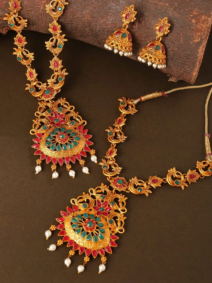 Yellow Chimes traditional Jewellery Set for Women GoldPlated Temple Necklace Set StoneStudded Necklace Set For Women Girls NK 6 Yellow Chimes Bracelets