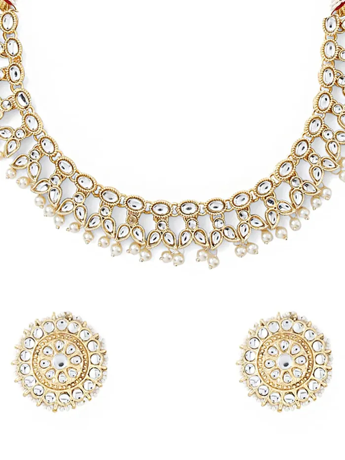 Yellow Chimes traditional necklace set for woman GoldPlated Kundan Choker Necklace Set Traditional KundanStudded Beaded Necklace Set For Women Girls Yellow Chimes Necklaces
