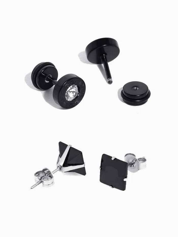Yellow Chimes Trendy Combo of 2 Pairs Stainless Steel Black Crystal Stud Earrings Men and Women Yellow Chimes Bracelets