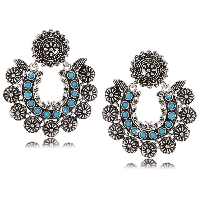 Yellow Chimes Turquoise Touch German Oxidised Silver Traditional Chand Bali Earrings for Women and Girls Yellow Chimes Earrings Yellow Chimes Turquoise Touch German Oxidised Silver Traditional Chand Bali Earrings for Women and Girls Yellow Chimes Earrings