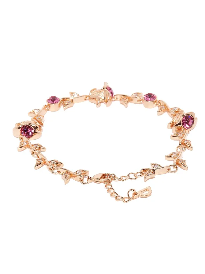 Yellow Chimes Valentine Gift for Girls Bracelet for Women Girls A5 High Grade Pink Crystal Bracelets for Women Floral Shaped Rose Gold Plated Bracelet for Women Birthday Gift for Girls Yellow Chimes Earrings