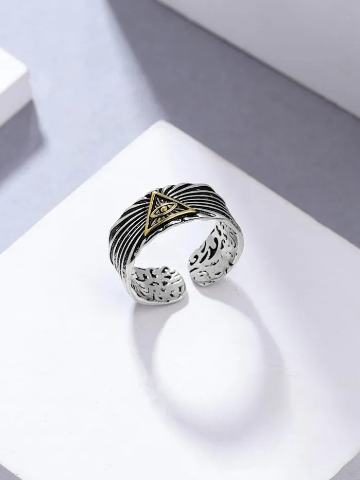 Yellow Chimes Vintage Eye of God Engraved Stainless Steel Band Ring Size 9 Black Necklaces