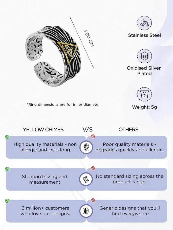 Yellow Chimes Vintage Eye of God Engraved Stainless Steel Band Ring Size 9 Black Necklaces