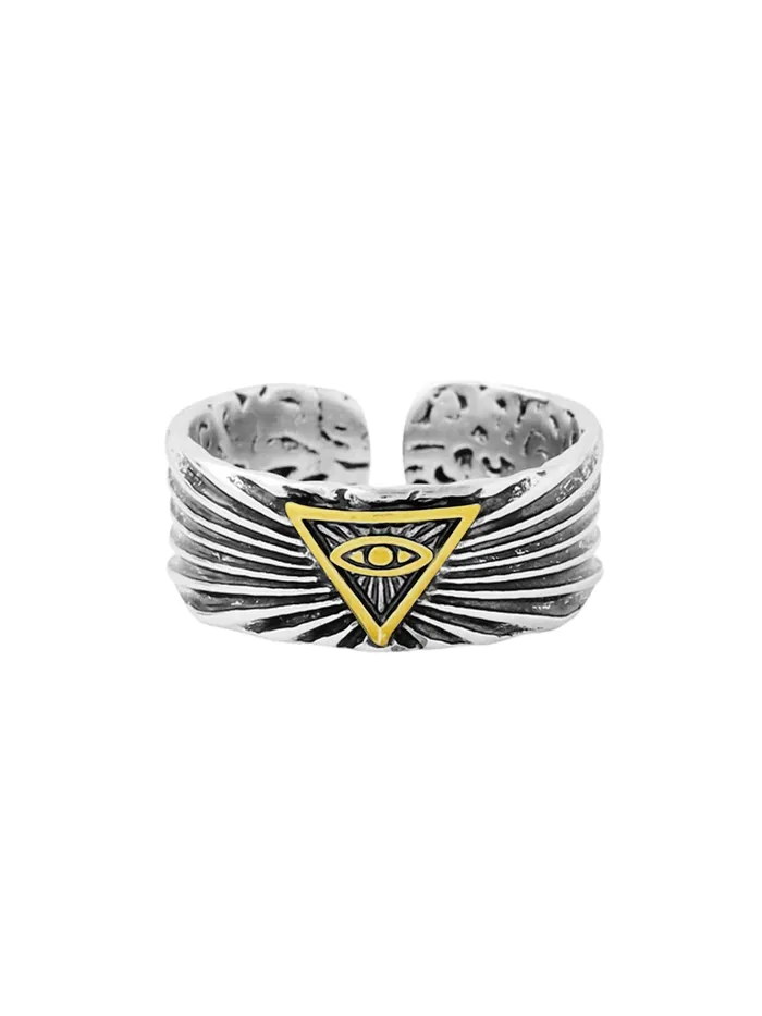 Yellow Chimes Vintage Eye of God Engraved Stainless Steel Band Ring Size 9 Black Necklaces