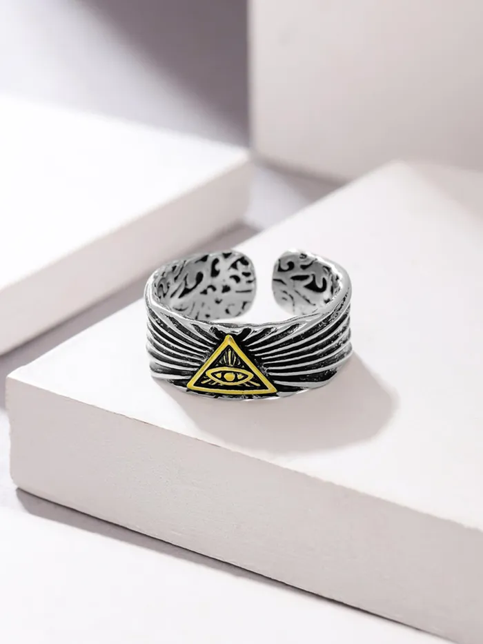 Yellow Chimes Vintage Eye of God Engraved Stainless Steel Band Ring Size 9 Black Necklaces