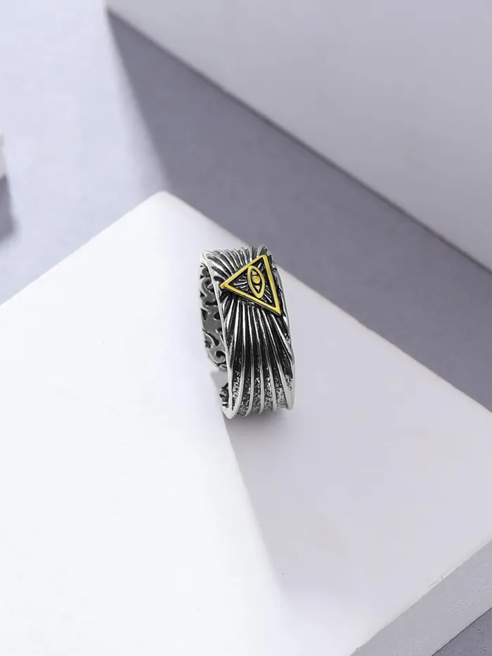 Yellow Chimes Vintage Eye of God Engraved Stainless Steel Band Ring Size 9 Black Necklaces