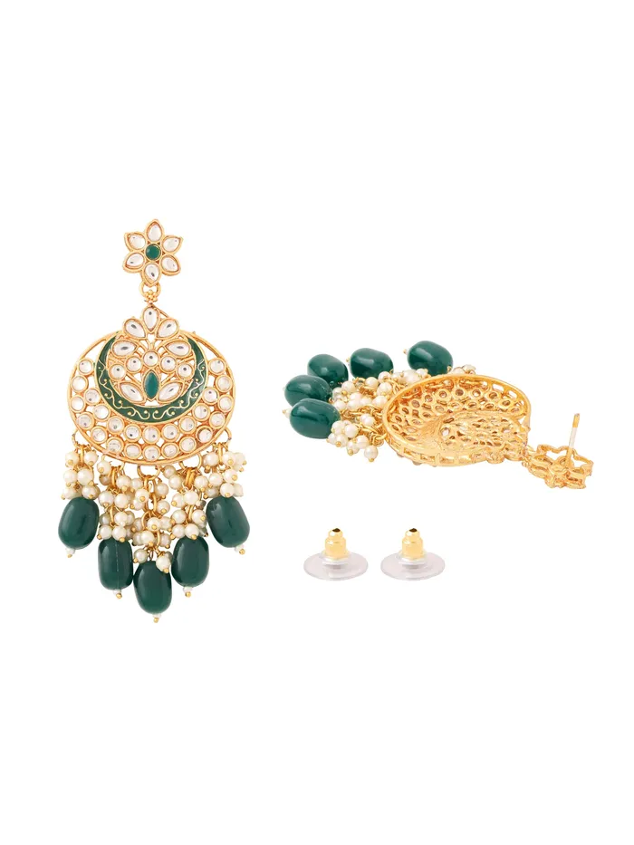 Yellow Chimes Wedding Jewellery Set Gold Plated Kundan Choker with Green Beads Perfect for Anniversaries GoldGreen Necklaces