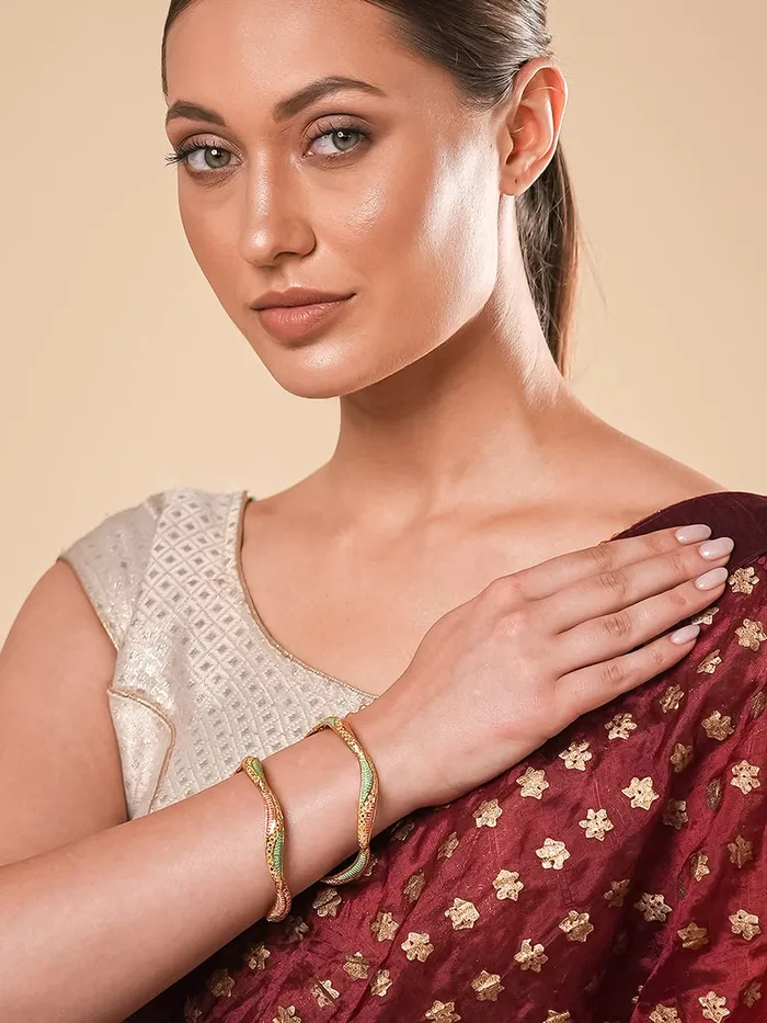 Yellow Chimes Yellow Chimes Bangles for Women Gold Toned Meenakari Touch Traditional Bangles for Women and Girls Earrings