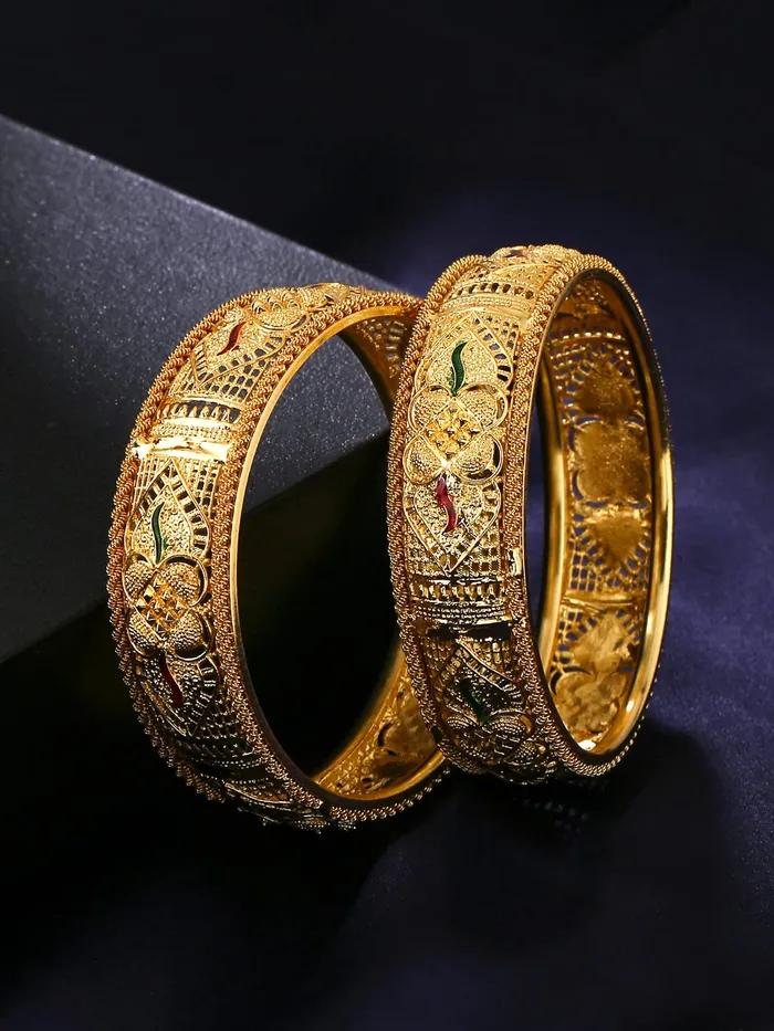 Yellow Chimes Yellow Chimes Bangles for Women Gold Toned Traditional Designed Meenakari Touch Bangles for Women and Girls Earrings