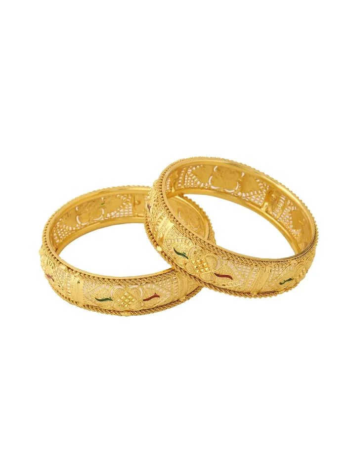 Yellow Chimes Yellow Chimes Bangles for Women Gold Toned Traditional Designed Meenakari Touch Bangles for Women and Girls Earrings