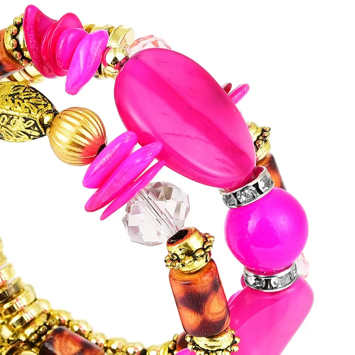 Yellow Chimes Yellow Chimes Bohemian Pink Stones Wrap Charm Bracelet For Women And Girls Bracelets