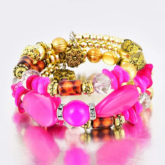 Yellow Chimes Yellow Chimes Bohemian Pink Stones Wrap Charm Bracelet For Women And Girls Bracelets