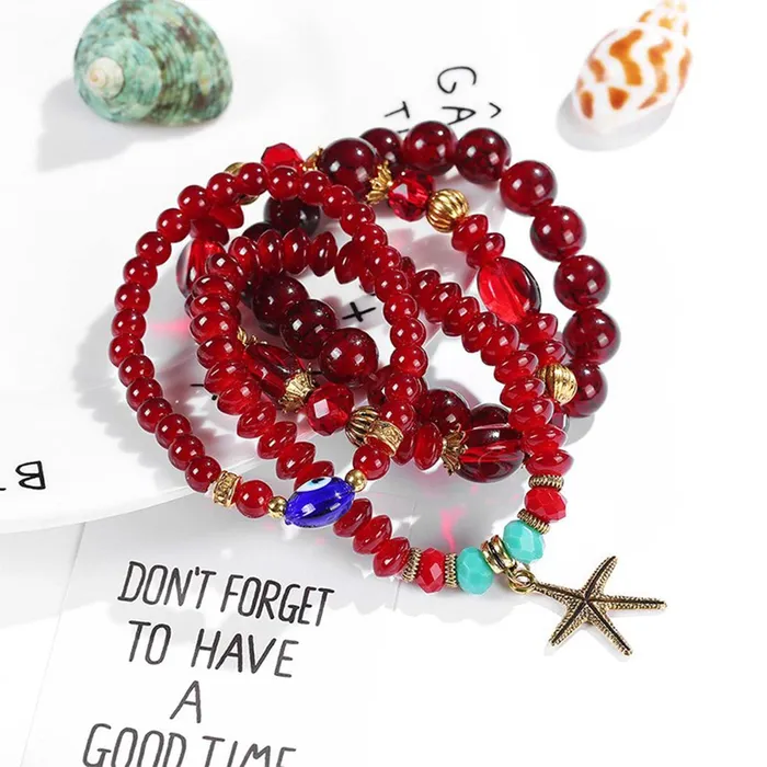 Yellow Chimes Yellow Chimes Bracelet for Women and Girls Evil Eye Nazariya Bracelets for Women 4 Pcs Red Beads Layered Bracelet Birthday Gift For girls and women Anniversary Gift for Wife Earrings