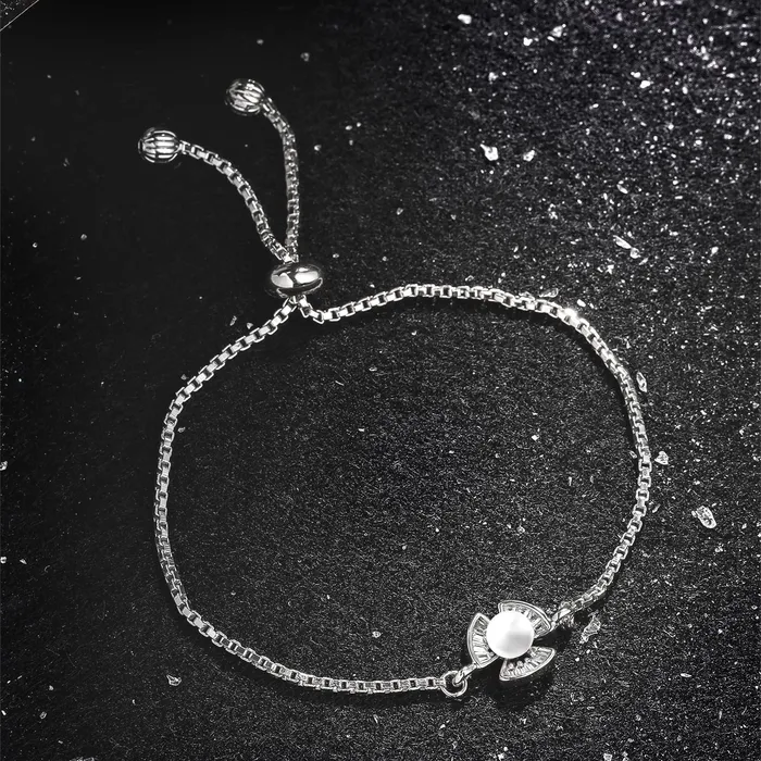 Yellow Chimes Yellow Chimes Bracelet for Women Girls Fashion White Pearl Bracelets for Women Silver Plated Floral Chain Bracelet Birthday Gift For Girls Women Anniversary Gift for Wife Earrings