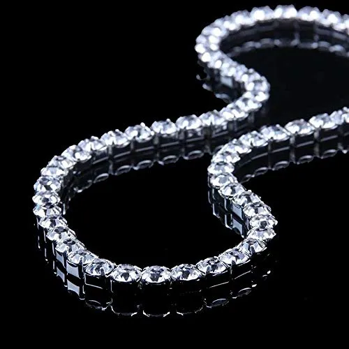 Yellow Chimes Yellow Chimes Chain Necklace for Women White Crystal Necklace Silver Plated Sparkling Chain Necklace for Women and Girls Earrings