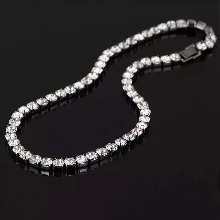 Yellow Chimes Yellow Chimes Chain Necklace for Women White Crystal Necklace Silver Plated Sparkling Chain Necklace for Women and Girls Earrings