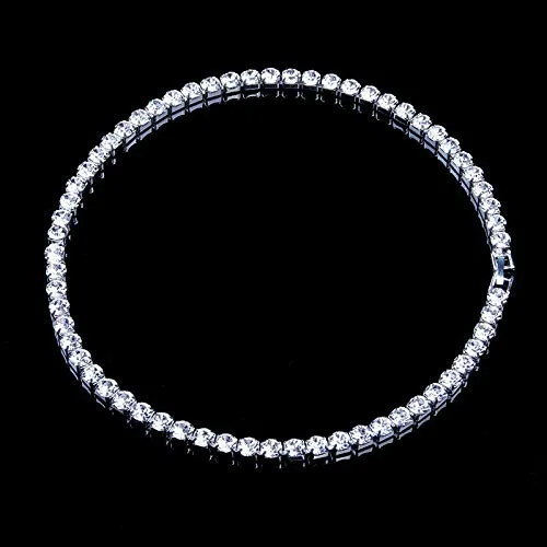 Yellow Chimes Yellow Chimes Chain Necklace for Women White Crystal Necklace Silver Plated Sparkling Chain Necklace for Women and Girls Earrings