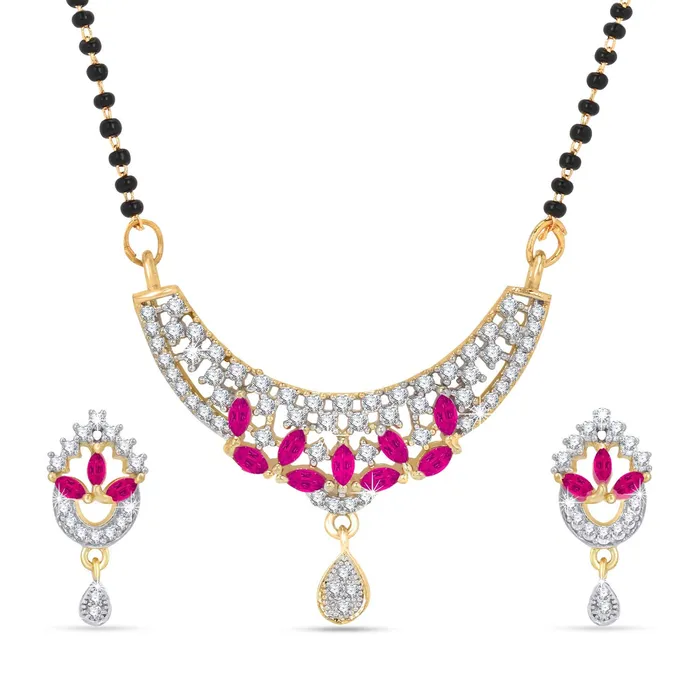 Yellow Chimes Yellow Chimes Classic Pink ADAmerican Diamond Studded Ethnic Black Beads Designer Mangalsutra Set with Earrings for Women Earrings Yellow Chimes Yellow Chimes Classic Pink ADAmerican Diamond Studded Ethnic Black Beads Designer Mangalsutra Set with Earrings for Women Earrings