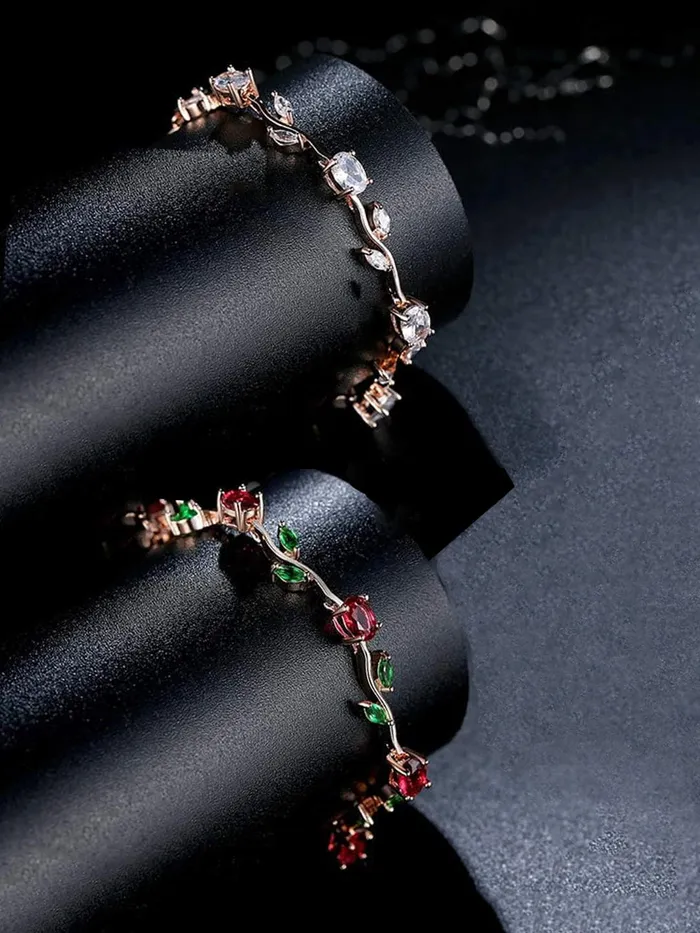Yellow Chimes Yellow Chimes Combo Bracelets for Women 2 Pcs Latest Floral Swiss Zircons Rosegold Plated Crystal Bracelets Set for Women and Girls Earrings