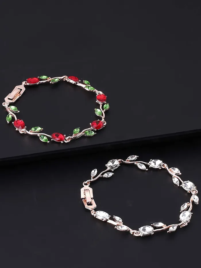 Yellow Chimes Yellow Chimes Combo Bracelets for Women 2 Pcs Latest Floral Swiss Zircons Rosegold Plated Crystal Bracelets Set for Women and Girls Earrings