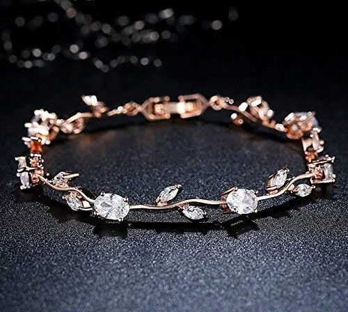 Yellow Chimes Yellow Chimes Combo Bracelets for Women 2 Pcs Latest Floral Swiss Zircons Rosegold Plated Crystal Bracelets Set for Women and Girls Earrings