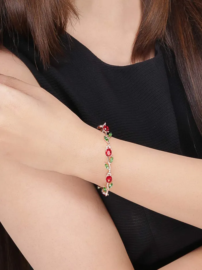 Yellow Chimes Yellow Chimes Combo Bracelets for Women 2 Pcs Latest Floral Swiss Zircons Rosegold Plated Crystal Bracelets Set for Women and Girls Earrings