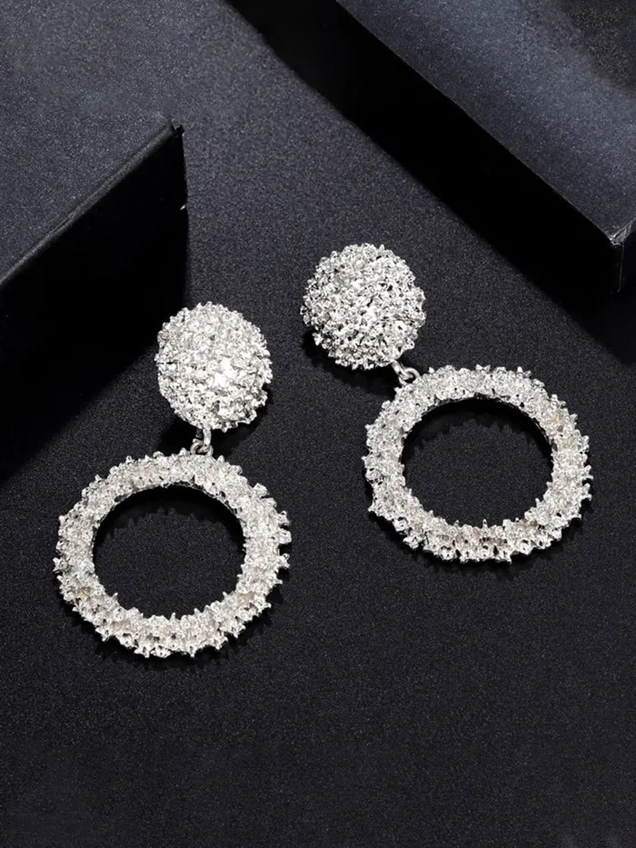 Yellow Chimes Yellow Chimes Drop Earrings for Women SilverPlated Textured Geometric Circle Drop Earrings For Women and Girls Bracelets