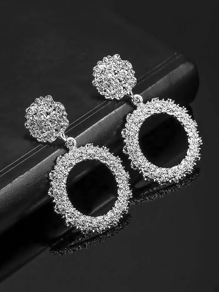 Yellow Chimes Yellow Chimes Drop Earrings for Women SilverPlated Textured Geometric Circle Drop Earrings For Women and Girls Bracelets