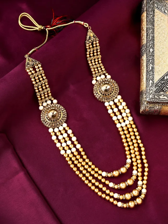 Yellow Chimes Yellow Chimes Dulahmala For Mens Pearl Necklace Jewellery for Groom Dulha Moti Mal Haar For men Rings