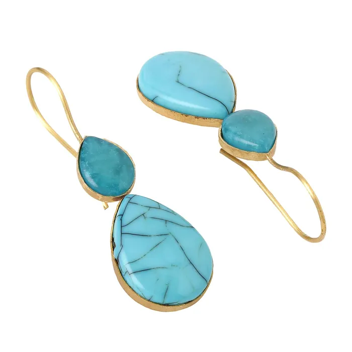 Yellow Chimes Yellow Chimes Earrings for Women and Girls Gold Plated Dual Blue Stone Studded Tear Drop Designed Drop Earrings Birthday Gift for girls and women Anniversary Gift for Wife Necklaces