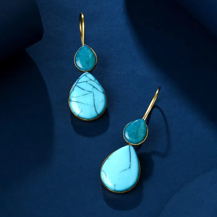Yellow Chimes Yellow Chimes Earrings for Women and Girls Gold Plated Dual Blue Stone Studded Tear Drop Designed Drop Earrings Birthday Gift for girls and women Anniversary Gift for Wife Necklaces