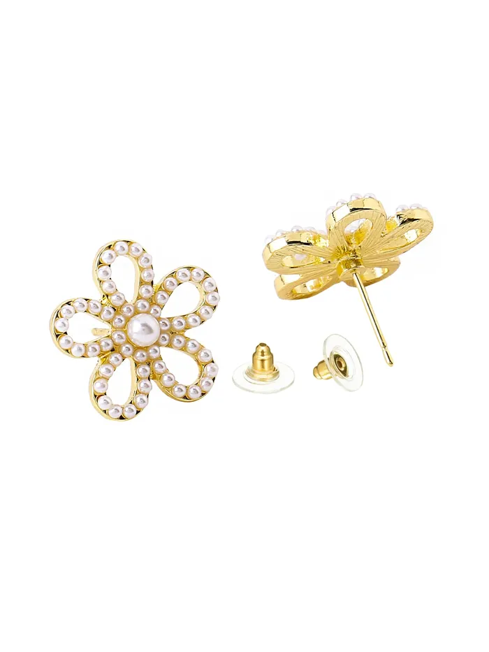 Yellow Chimes Yellow Chimes Earrings for Women and Girls Studs for Girls Gold Toned Pearl Studded Floral Stud Earrings Birthday Gift for girls and women Anniversary Gift for Wife Earrings