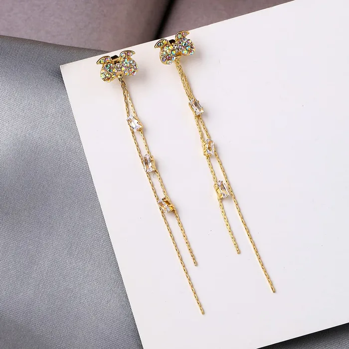 Yellow Chimes Yellow Chimes Earrings For Women Gold Tone Bow Shaped Long Drop Dangle Earrings For Women and Girls Earrings