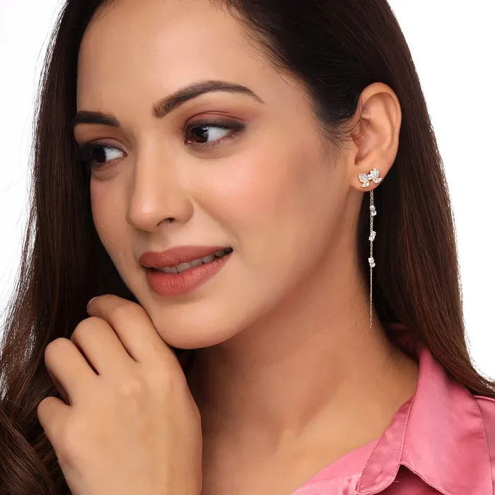 Yellow Chimes Yellow Chimes Earrings For Women Gold Tone Bow Shaped Long Drop Dangle Earrings For Women and Girls Earrings