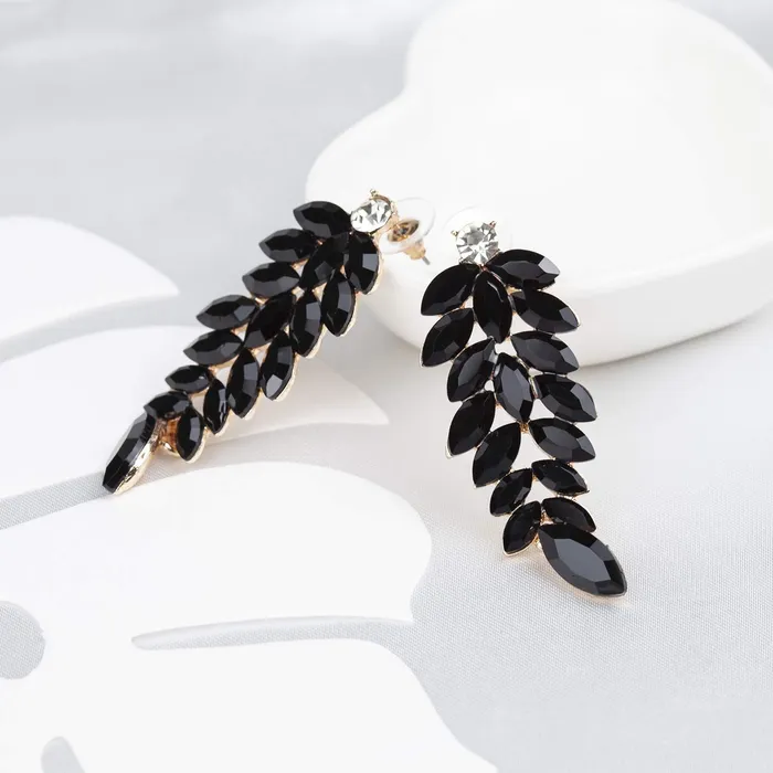 Yellow Chimes Yellow Chimes Elegant Gold Plated Leaf Crystal Dangle Earrings for Women and Girls Black Necklaces