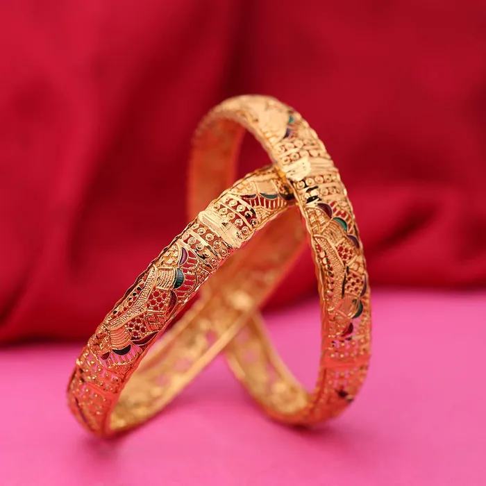 Yellow Chimes Yellow Chimes Ethnic Look Gold Plated Designer Traditional 2 Pcs Bangles Set for Women and Girls 28 Earrings
