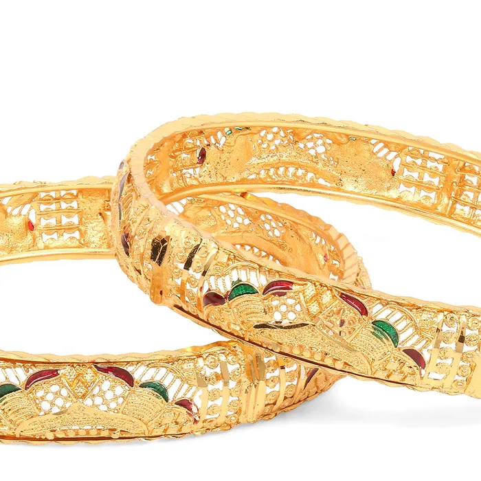 Yellow Chimes Yellow Chimes Ethnic Look Gold Plated Designer Traditional 2 Pcs Bangles Set for Women and Girls 28 Earrings