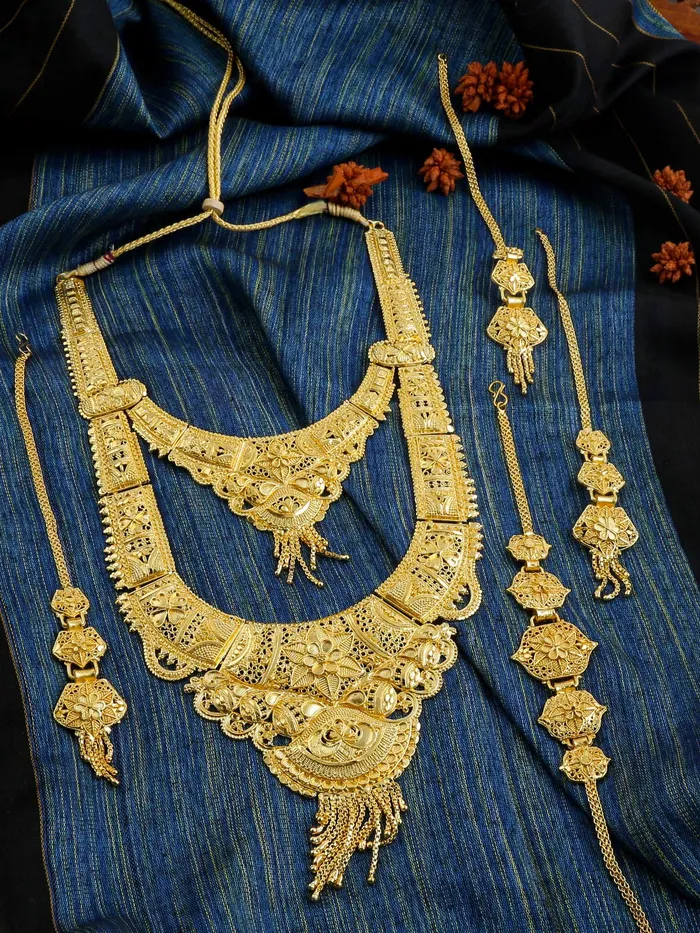 Yellow Chimes Yellow Chimes Ethnic One Gram Gold Designer Antique Golden Long Traditional Wedding Necklace set Jewellery Set for Women Girls Earrings