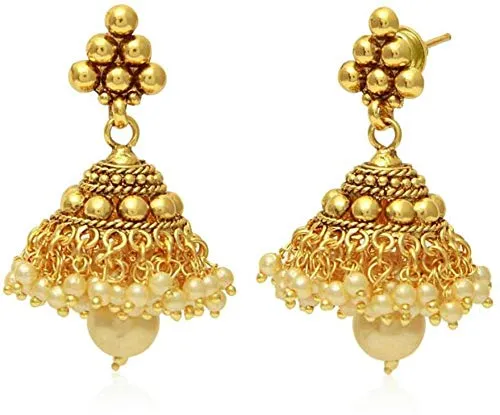Yellow Chimes Yellow Chimes Exclusive Gold Plated Studded Pearl Antique Look Ethnic Traditional Choker Necklace Set with JhumkiJhumka Earrings Jewellery Set for Women and Girls Earrings