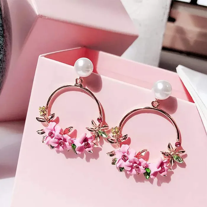 Yellow Chimes Yellow Chimes Exclusive Latest Design Elegant Floral Pearl Circle Party Wear Gold Plated Drop Earrings For Women and Girls Earrings