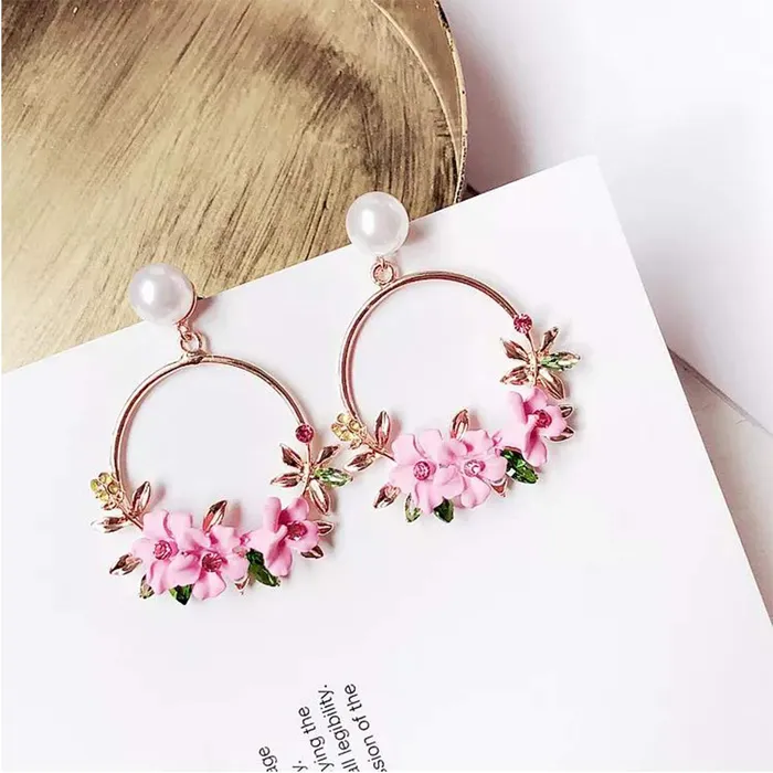 Yellow Chimes Yellow Chimes Exclusive Latest Design Elegant Floral Pearl Circle Party Wear Gold Plated Drop Earrings For Women and Girls Earrings