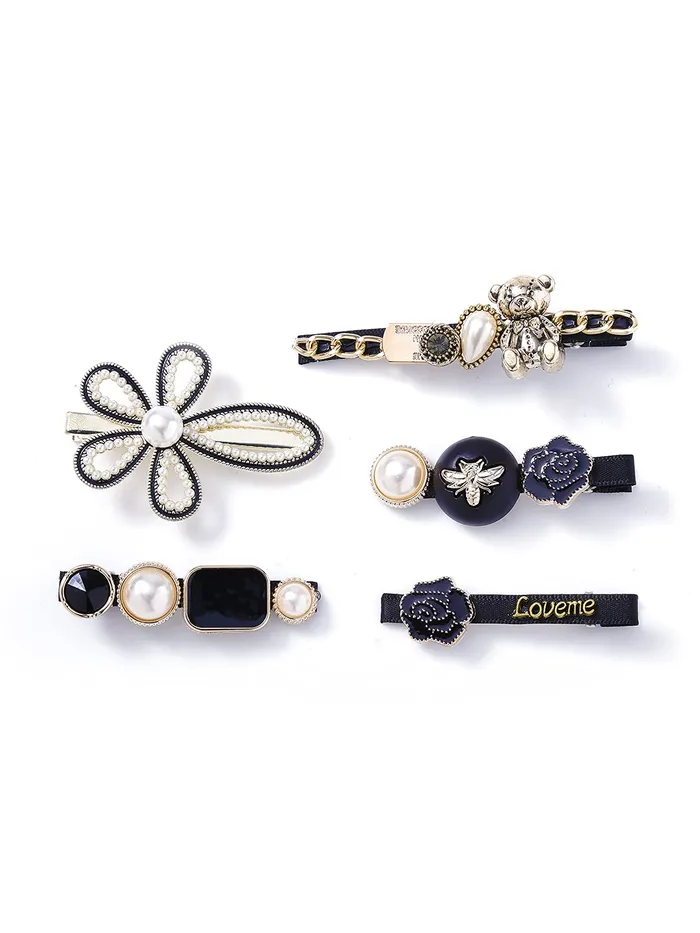 Yellow Chimes Yellow Chimes Hair Clips for Women 5 PCs Hair Clips for Girls Crystal Black Hairclips Hairpins Hair Accessories for Women and Girls Necklaces
