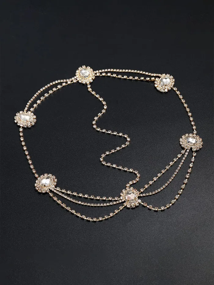 Yellow Chimes Yellow Chimes Head Chain For Women Multilayer Rhinestone Bohemian Gold Plated Crystal Drop HeadwearFor Women and Girls Necklaces