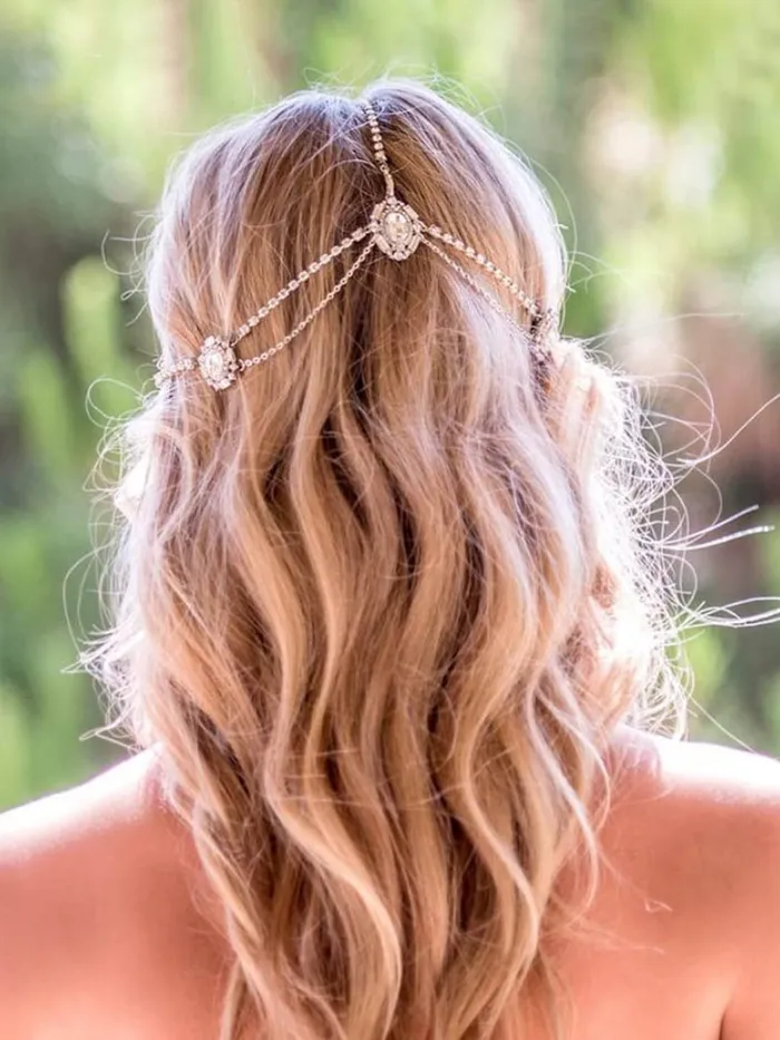 Yellow Chimes Yellow Chimes Head Chain For Women Multilayer Rhinestone Bohemian Gold Plated Crystal Drop HeadwearFor Women and Girls Necklaces