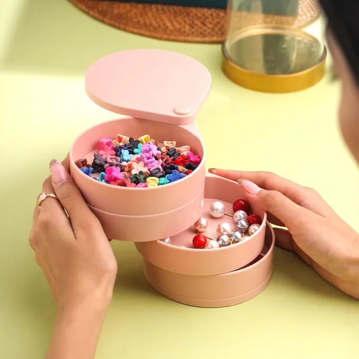 Yellow Chimes Yellow Chimes Jewellery Organisers Storage Box Wedding Birthday Gift Box for Women Jewelry Box with Bangles Earrings Organisers Portable 4Layer Rotating Jewelry Organizer Box Necklaces