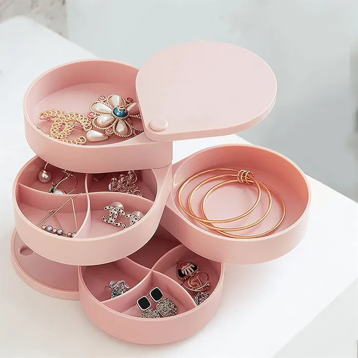 Yellow Chimes Yellow Chimes Jewellery Organisers Storage Box Wedding Birthday Gift Box for Women Jewelry Box with Bangles Earrings Organisers Portable 4Layer Rotating Jewelry Organizer Box Necklaces