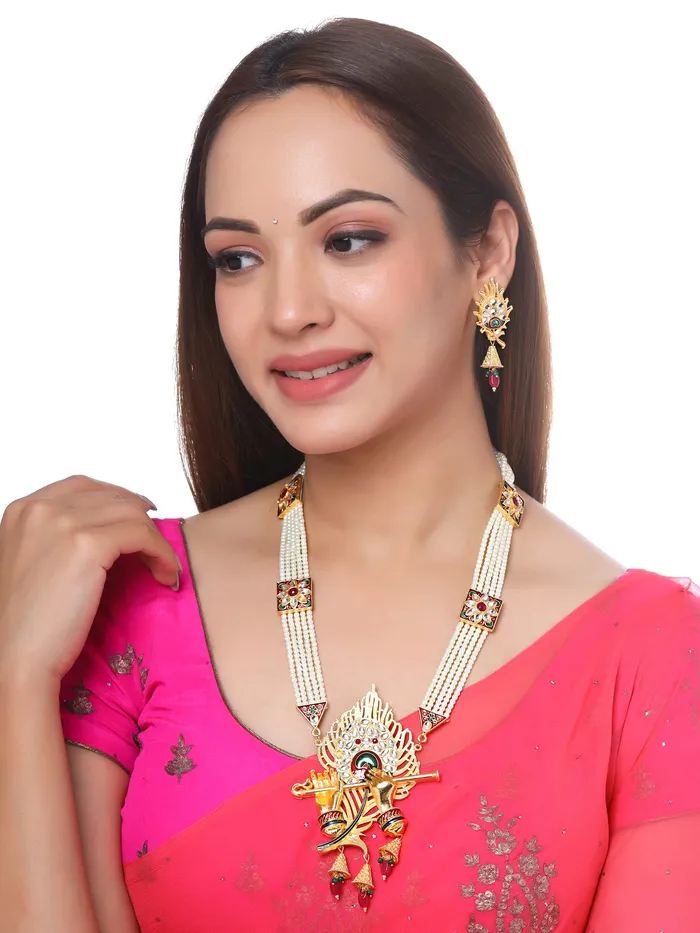 Yellow Chimes Yellow Chimes Jewellery Set for Women and Girls Traditional White Beads Necklace Set for Women Gold Plated Beads Necklace Set Birthday Gift for girls and women Anniversary Gift for Wife Earrings