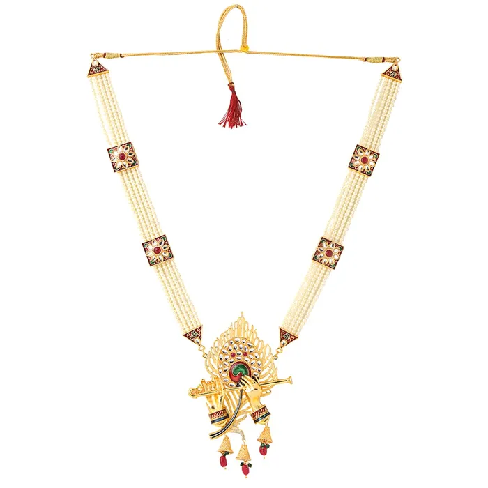 Yellow Chimes Yellow Chimes Jewellery Set for Women and Girls Traditional White Beads Necklace Set for Women Gold Plated Beads Necklace Set Birthday Gift for girls and women Anniversary Gift for Wife Earrings