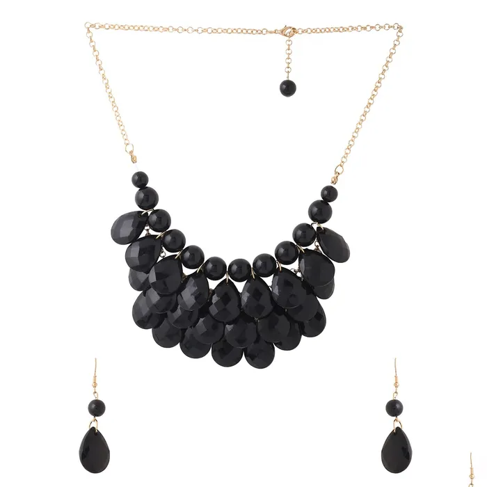 Yellow Chimes Yellow Chimes Jewellery Set For Women Black Stone Tear Drop Designed Gold Toned Necklace Set For Women and Girls Necklaces